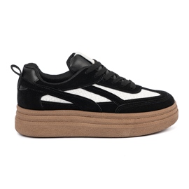 Schwarze Frauen -Turnschuhe mit weißen Einsätzen.