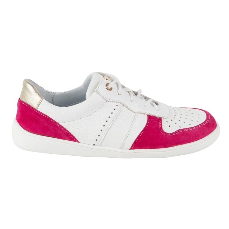 Barfuß Lederschuhe Olivier 1773pol - Leichte minimalistische weiße Turnschuhe mit Fuchsia