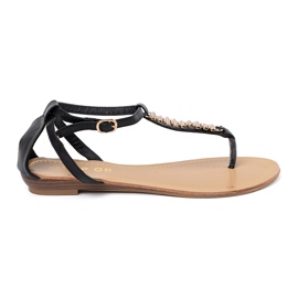 Schwarze Frauensandalen mit goldenen Dekorationen