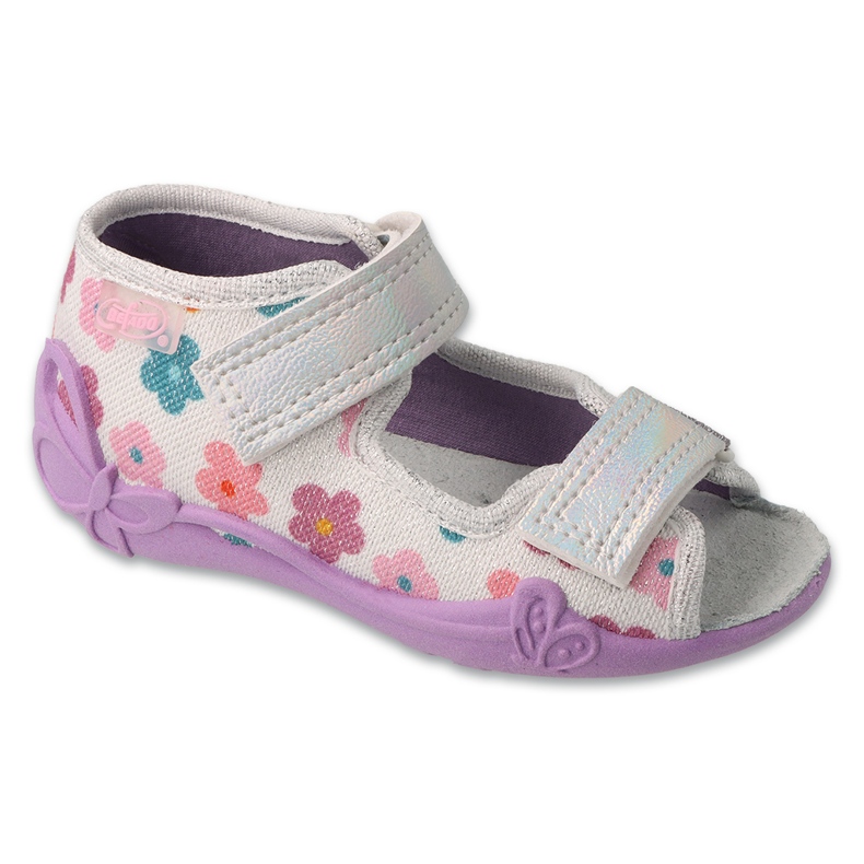 Befado Kinderruhschuhe 342p068 mit farbenfrohen Blumen grau