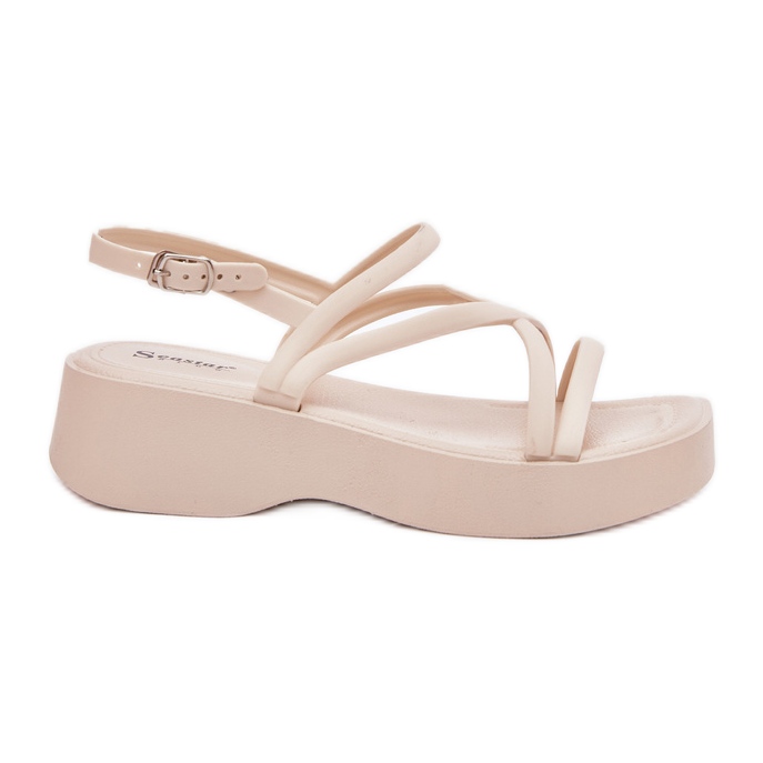 Frauensandalen auf der Plattform mit leichten Lagerstreifen beige