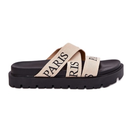 Damenflip Flops mit Paris materiellen Streifen auf der Plattform Beige