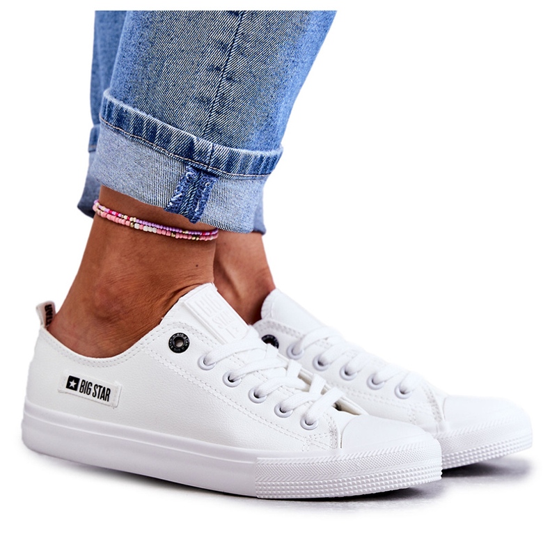 Niedrige Ledersneaker für Damen Big Star KK274010 Weiß
