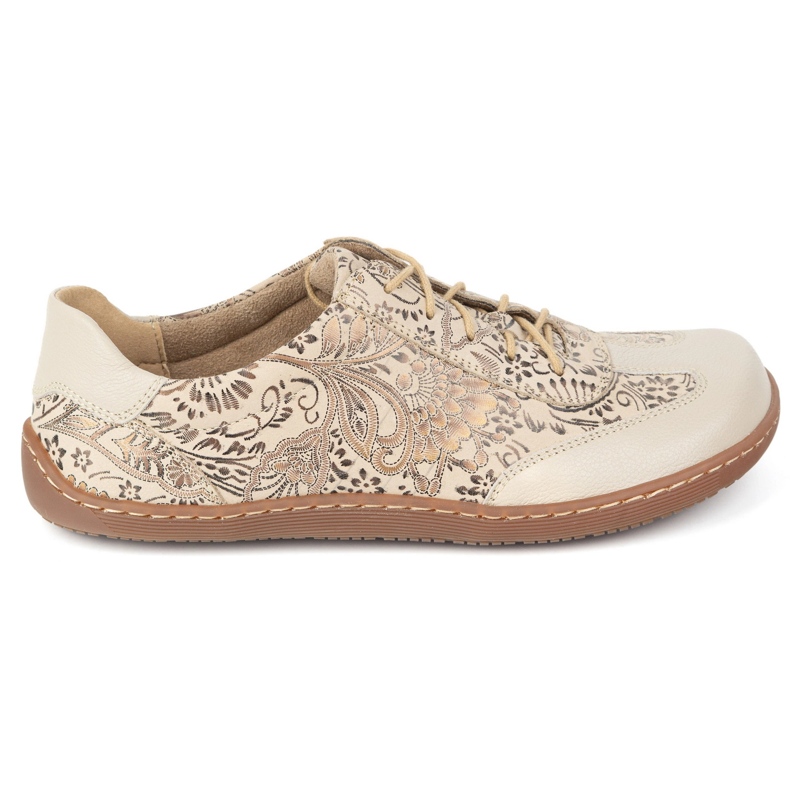 Olivier Barfuß Lederschuhe Thalia Minimalistische Schuhe drucken beige