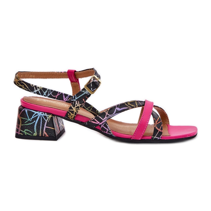 Damen-Ledersandalen auf dem Pfosten mit Maciejka-Streifen 06959-39 Fuchsia rosa