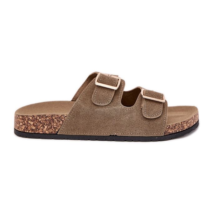 Boto Damenflip Flops mit goldenen Klemmen und dunkelgrünem Luner