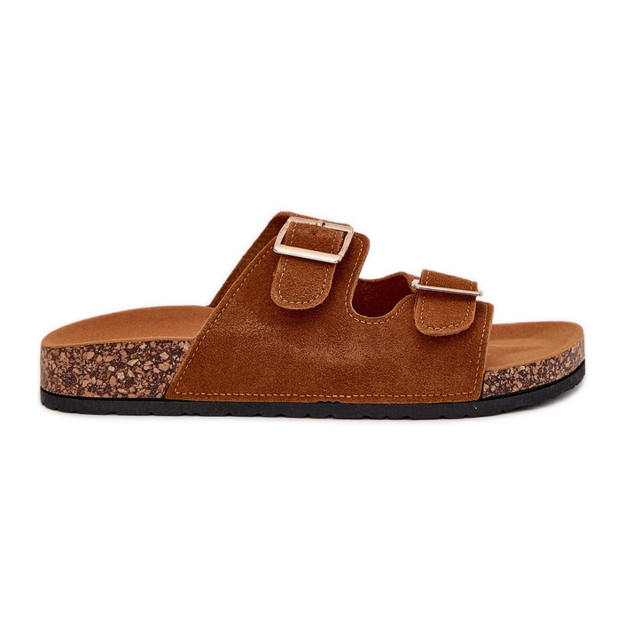 Boto Frauenflip -Flops mit goldenen Klemmen und Kamel -Luner -Nähten braun