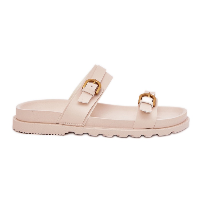 Boto Damenflip Flops mit Streifen und goldenen Klemmen leichter Beige Selana