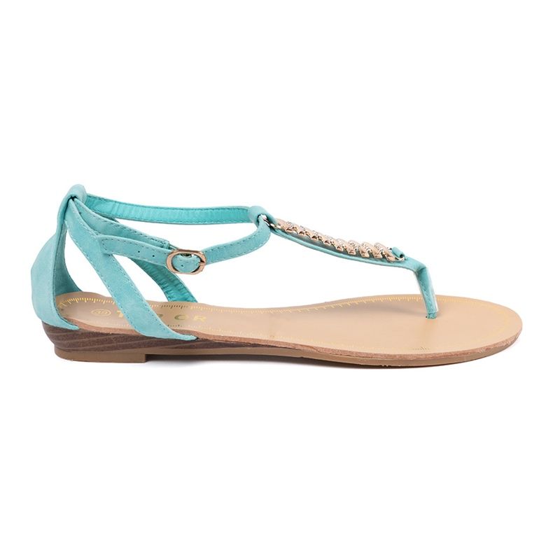 Shelvt Blaue Sandalen mit goldener Dekoration