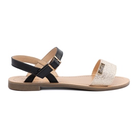 Goodin Schwarze goldene Frauen flache Sandalen