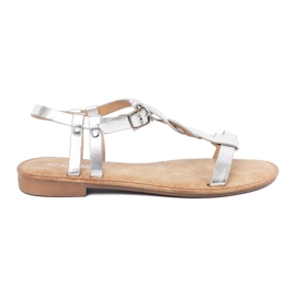 Shelvt Silberne Sandalen von Frauen auf einer flachen Sohle