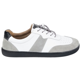 Olivier Barfuß Frauenschuhe minimalistische Lederbreite weiße Arie mit Grau