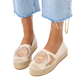Beige Espadrilles mit Stickerei auf der Lorin -Plattform