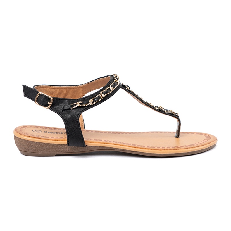 Shelvt Sandalen mit einer dekorativen Kette flach schwarz