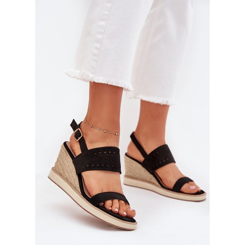 Boto Openwork -Sandalen für Frauen für Keil mit schwarzem Zolira -Geflecht