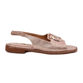 Elegante Frauensandalen mit flacher Dekoration S.Barski Kv51-003 Pink Gold golden