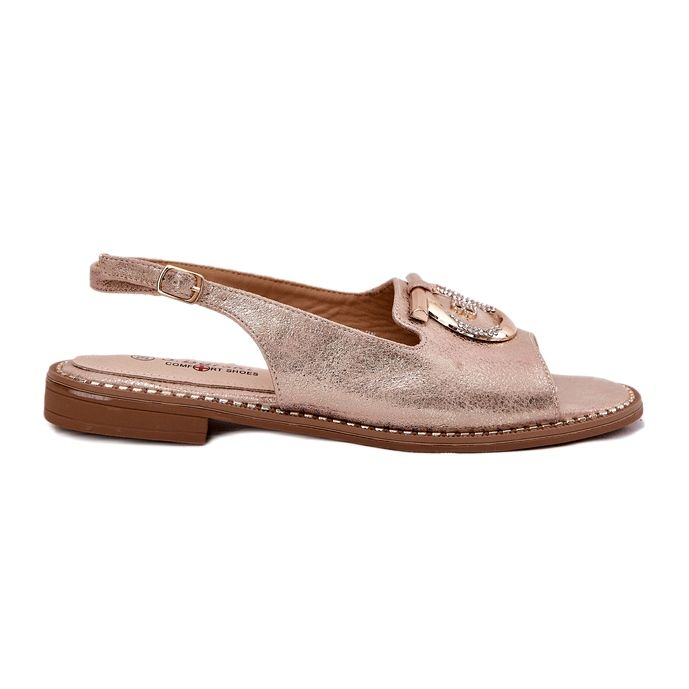 Elegante Frauensandalen mit flacher Dekoration S.Barski Kv51-003 Pink Gold golden