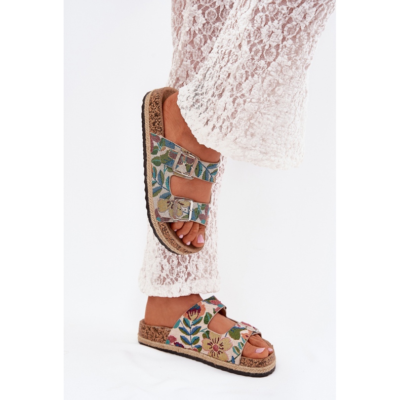 Musterte Frauenschuhe auf einer Korkplattform mit Lee Cooper LCW-25-35-3480L Multicolor-Schnallen mehrfarbig