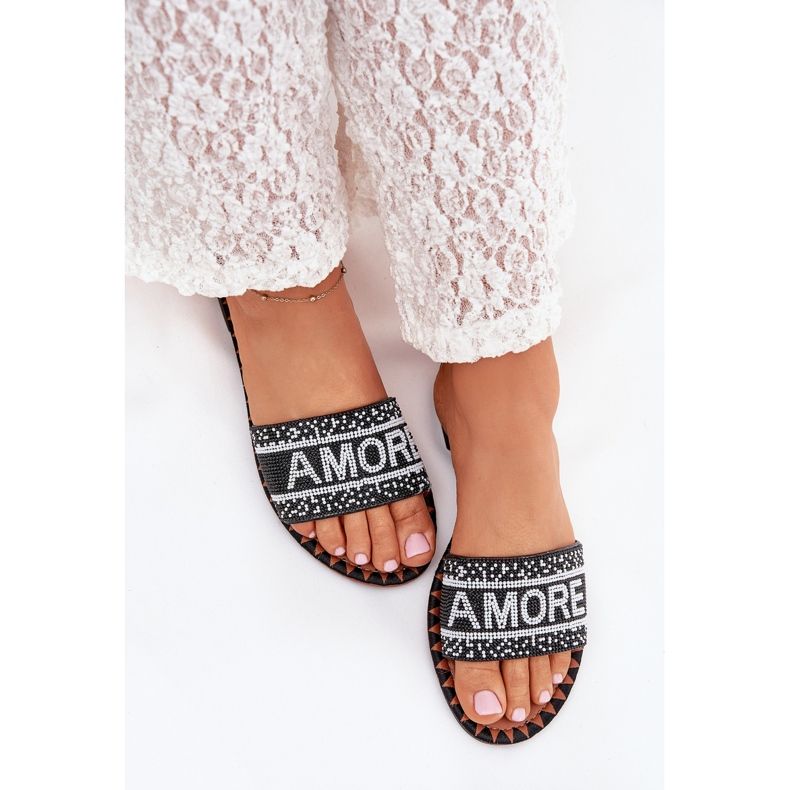 Boto Flat -getaelte Frauen -Flip -Flops mit Avelina Avelina Dekoration schwarz