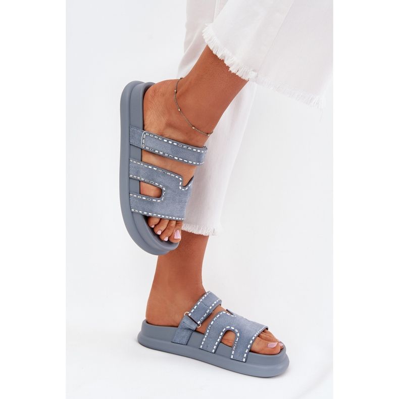 Boto Damenflip Flops mit Dekoration auf der Plattform Blue Delyna blau