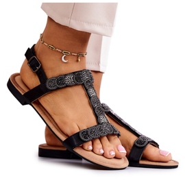 S.Barski Frauensandalen mit schwarzen Strasssteinen