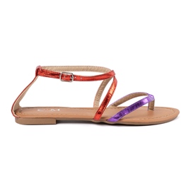 Shelvt Flache Sandalen mit lila roten Streifen