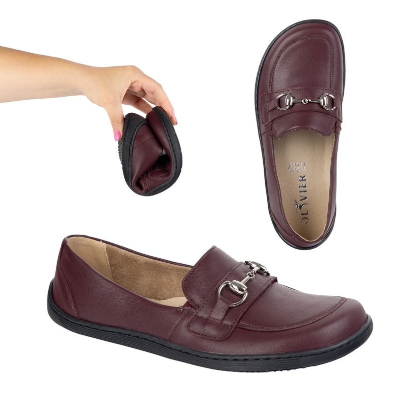 Olivier Barefoot Frauenleder minimalistischer Sommer -Slipper 1288 Burgund rot