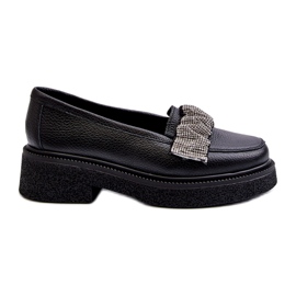 Zazoo 3419 Damen -Leder -Slipper mit einem dekorativen Streifen schwarzen Riemen