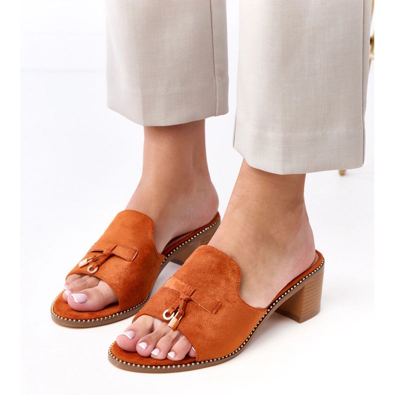 Braune Flip -Flops auf der Birkenverzierung