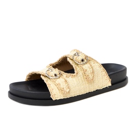 Beige geflochtene Klappen mit Sameli -Schnalle