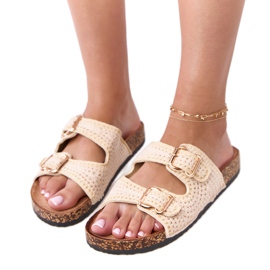 Beige Häkelklappen auf der Lavreta Cork Sohle