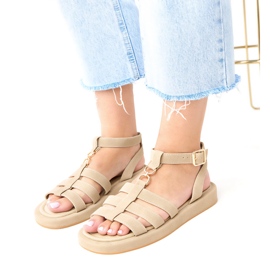 Dunkle beige Sandalen römischer Frauen, die am Nargiz -Knöchel befestigt sind