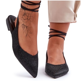 Ballerina-Schuhe zum Schnüren für Damen mit Nietenverzierung, Schwarz Jange