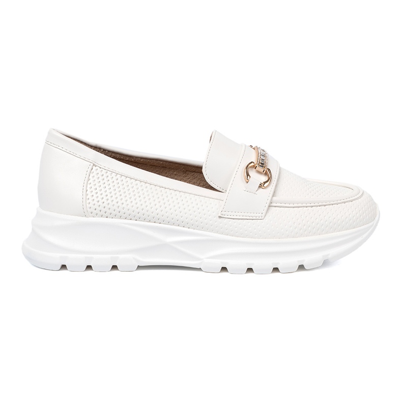 Shelvt Weiße Ladung mit einem dekorativen goldenen Element.