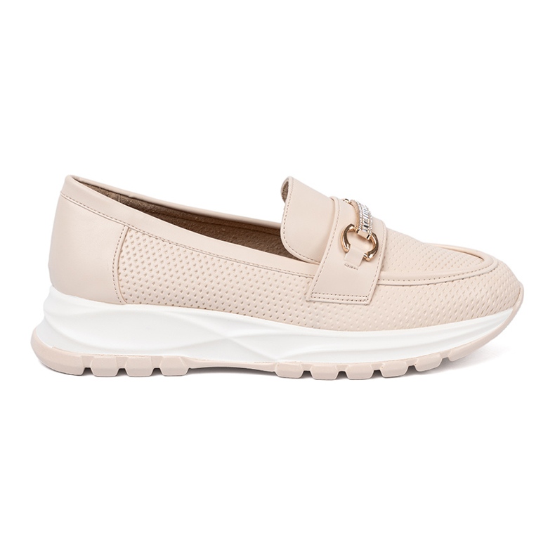 Shelvt Leichte Beige -Slipper mit einem dekorativen goldenen Element