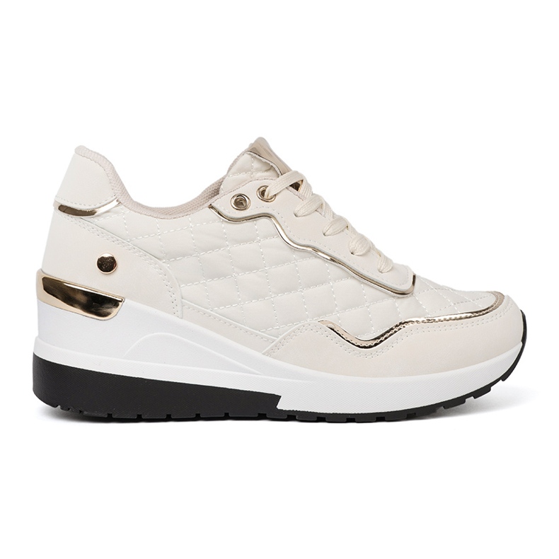 Shelvt Beige Sneakers mit schimmernden goldenen Akzenten