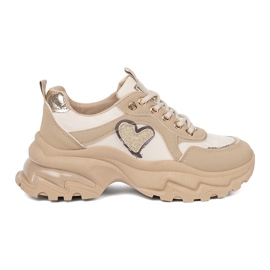 Shelvt Beige Sneakers mit einem dekorativen goldenen Herzen