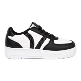Shelvt Stilvolle Schwarz -Weiß -Turnschuhe mit Glitzereinsätzen