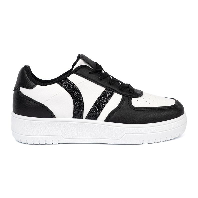 Shelvt Stilvolle Schwarz -Weiß -Turnschuhe mit Glitzereinsätzen