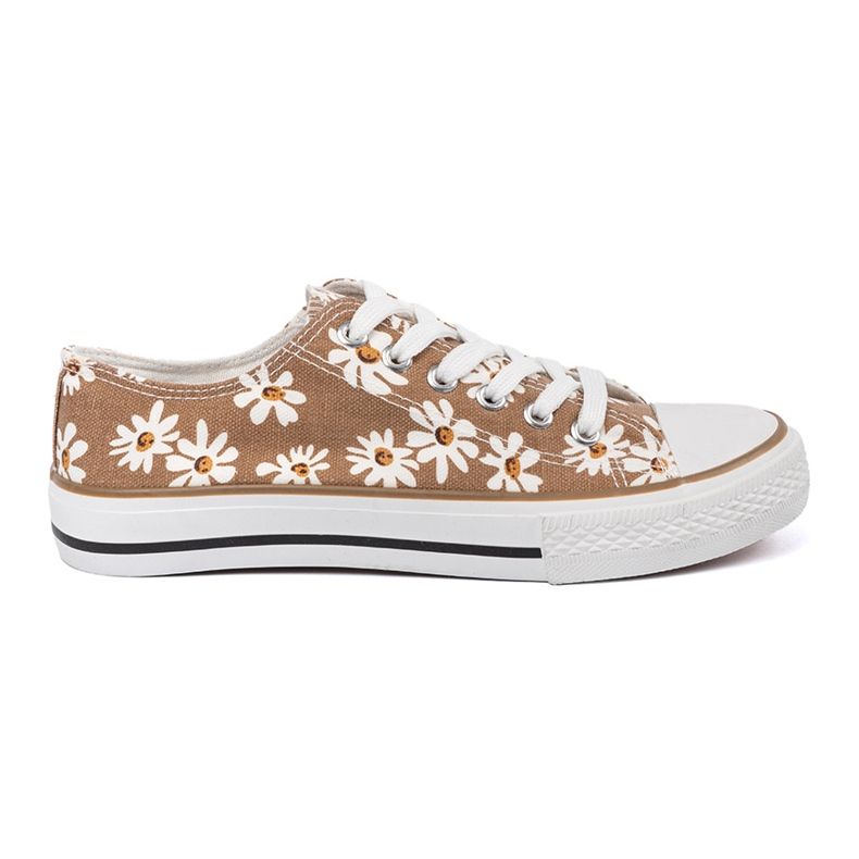Shelvt Beige Frauen -Turnschuhe mit Blumen