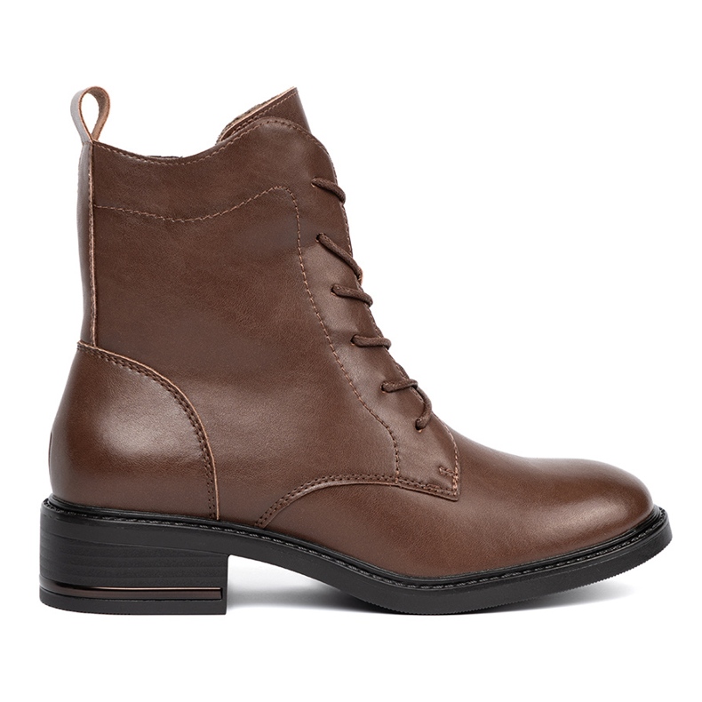 Braune Spitzenstiefel mit einem niedrigen Sergio Leone mit niedrigem Absatz