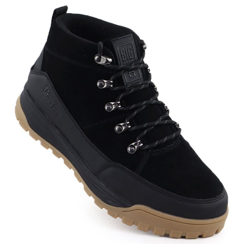 Herren -Leder -Wanderschuhe, nicht isolierter schwarzer Big Star SS174265