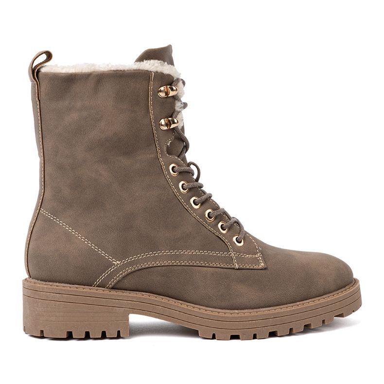 Shelvt Stilvolle dunkle beige Stiefel mit einer dicken Sohle