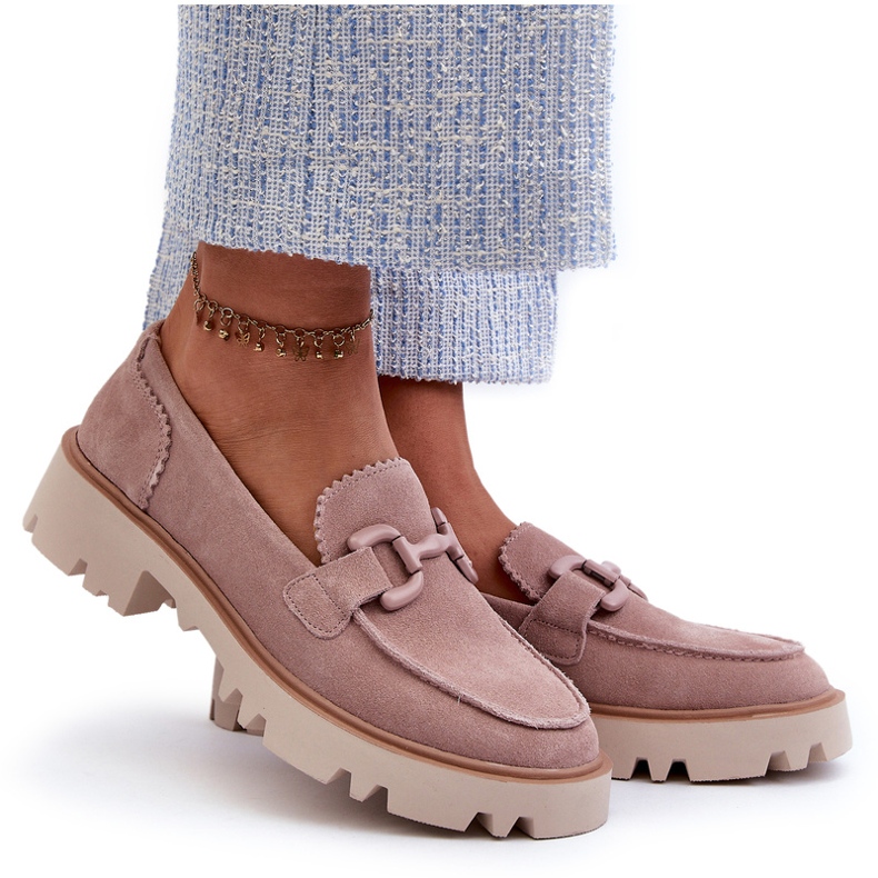 S.Barski Damen-Mokassins aus Wildleder mit Verzierung D&amp;A TW117 Pink rosa