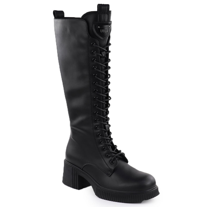 Damen Lederstiefel Spitzen -UP -Stiefel auf dem Black Vinceza 66804 Block