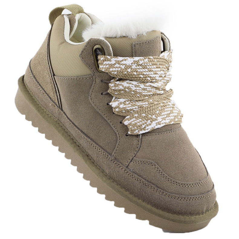 Frauen Lederstiefel isolierte Turnschuhe mit Pelge beige Vinceza 97963