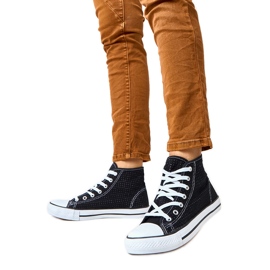 Schwarze Openwork -Turnschuhe hohe Taris -Turnschuhe