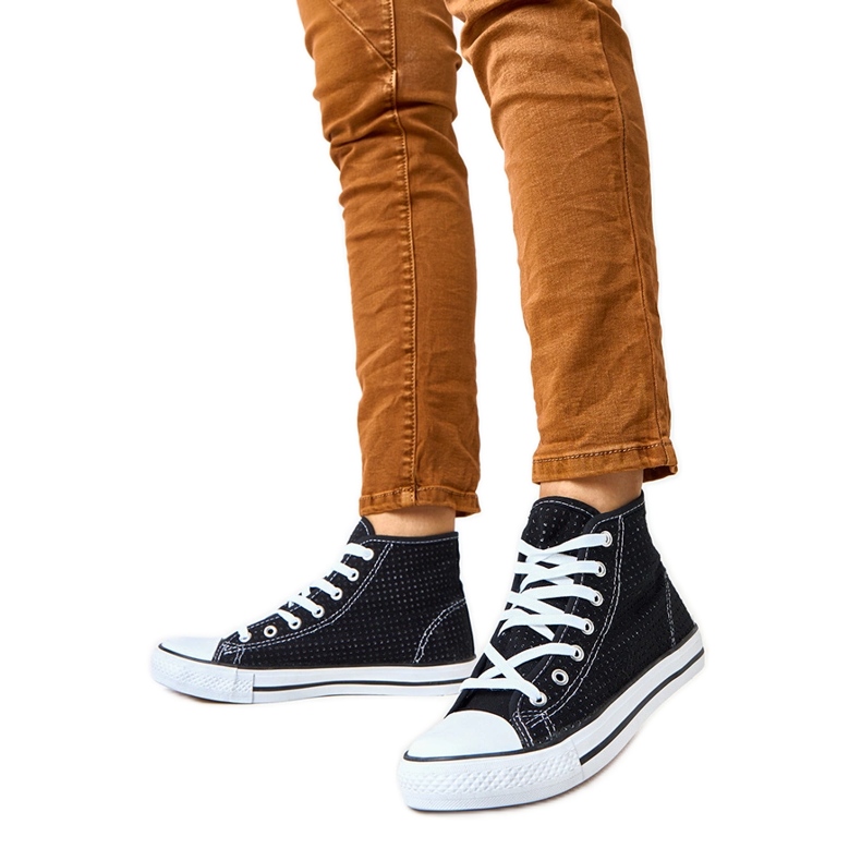 Schwarze Openwork -Turnschuhe hohe Taris -Turnschuhe
