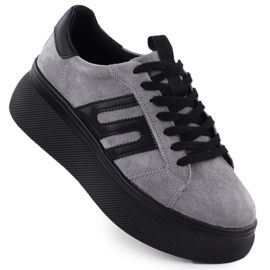 Damen -Lederschuhe Sneakers auf einem dicken alleinigen grauen Filippo DP7175