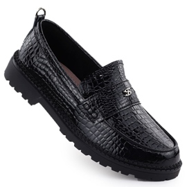 Damen Lederschuhe Lackierter Slipper Kroko Black Filippo DP7409